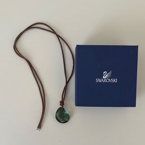 Swarovski Emerald Crystal Necklace with Brown Cord